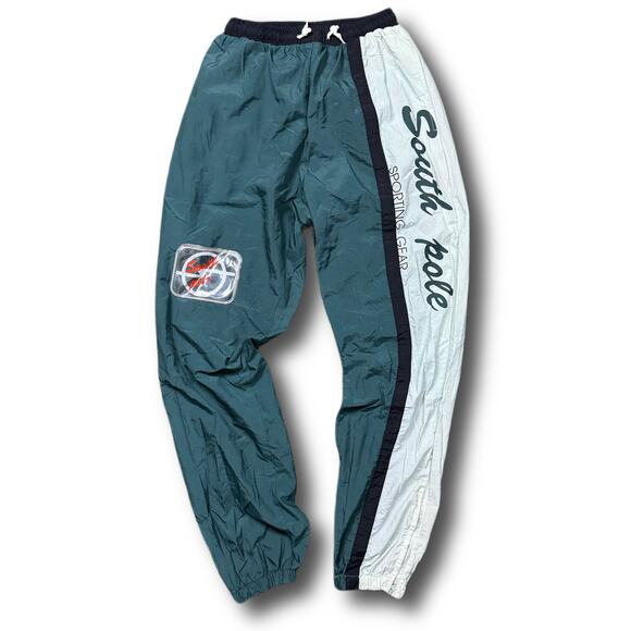 South Pole Y2K Vintage Green White Black Windbreaker Pants - Picture 1 of 5